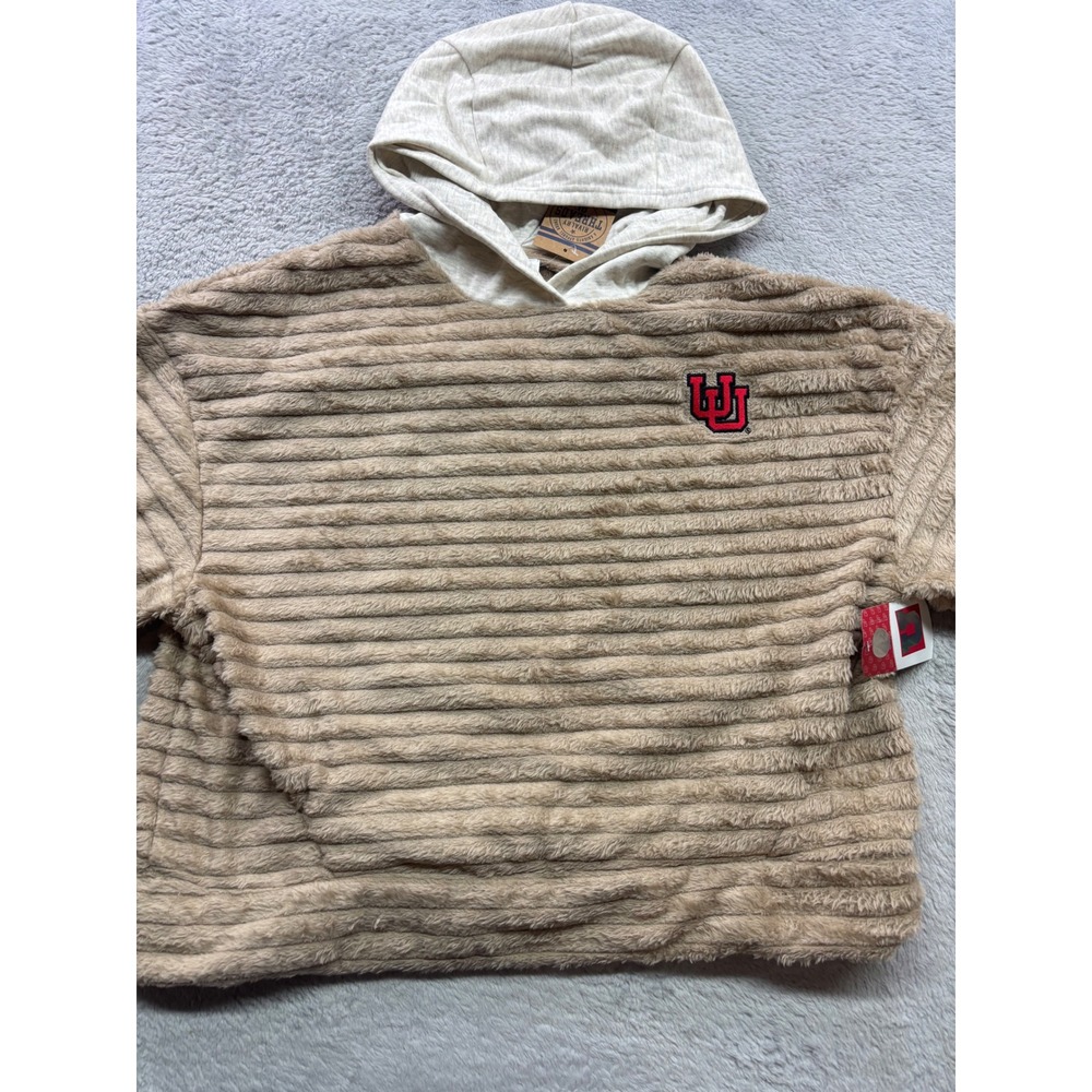 Rivalry Threads University of Utah Utes Faux Fur Ribbed Hoodie Tan Women Medium
